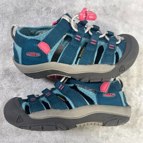 Keen Newport H2 Kids 11 Hiking Rugged Sandals Youth Blue Pink Waterproof - Picture 8 of 9